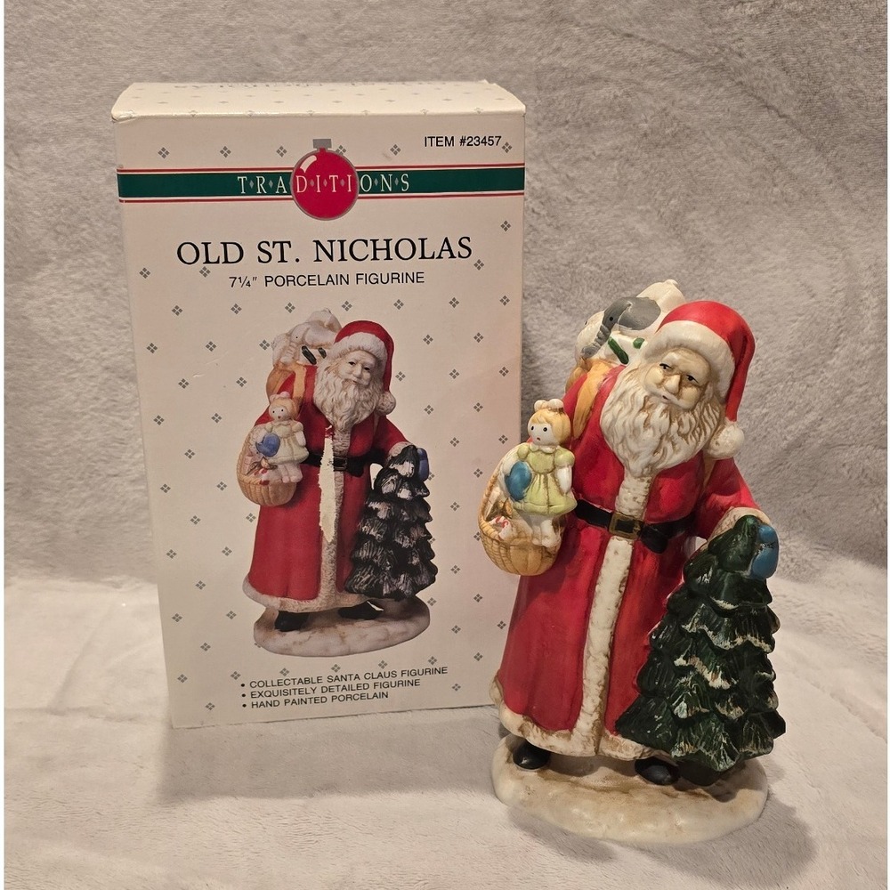 Traditions Old St Nicholas 7 1/4 in Porcelain Santa Claus Figurine Hand Painted